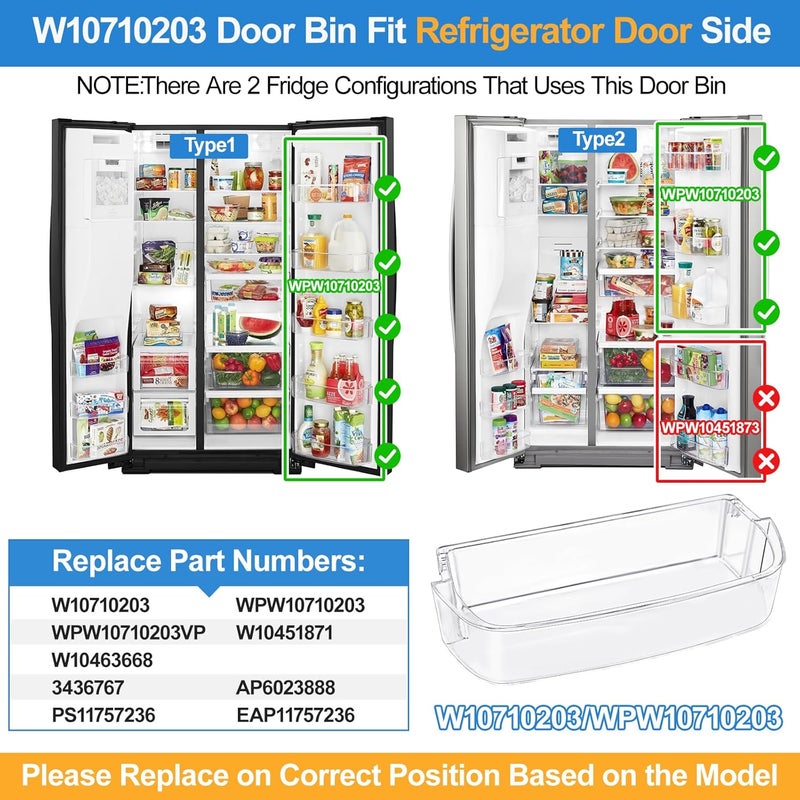 Alvar [2 PACK]UPGRADED WPW10710203 Refrigerator Door Bin Compatible With Kenmore Whirlpool Refrigerator Door Shelf Parts W10710203 W10451871 Whirlpool Fridge Door Shelf Replacement WRS571CIHZ01 WRS588FIHZ00 - Image 3